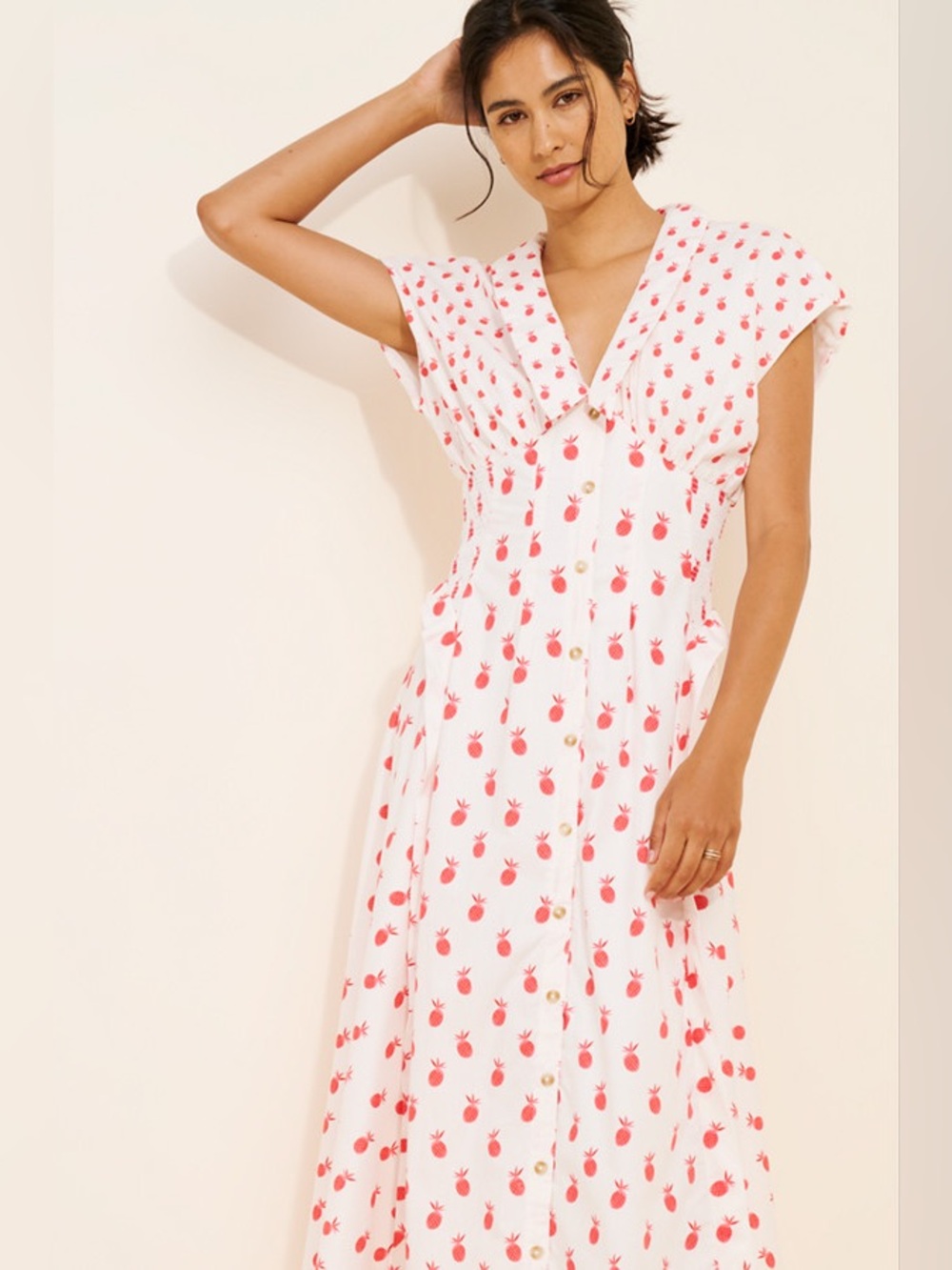 Anthropologie Short-Sleeve V-Neck Pleated Midi Dress - Picture 4 of 6